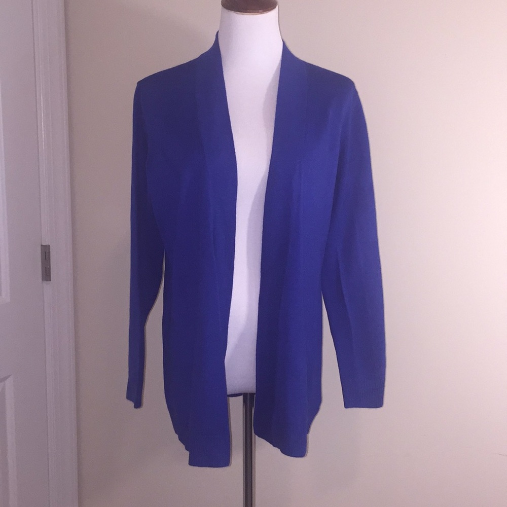 JM Collection Long Royal Blue open front Cardigan - Picture 1 of 6